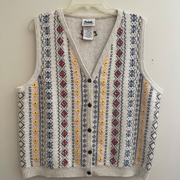Northern Reflections Button Up Sweater Vest Vintage 90s Size XL Cotton Blend - Picture 1 of 7